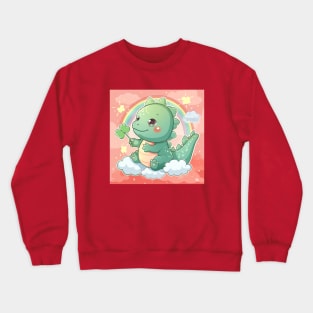 Cute Godzilla happy mood hold a clover in St Patricks day Crewneck Sweatshirt